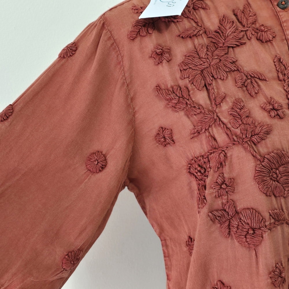 NWT Kyla Seo Caite Sz S Paloma Embroidered Cotton Blouse Top Terracota Boho - Picture 6 of 16